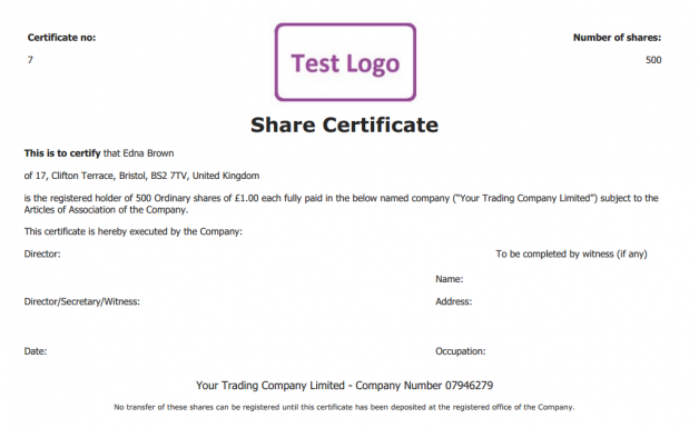 Share certificate pdf