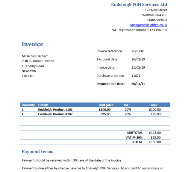 Business invoice template