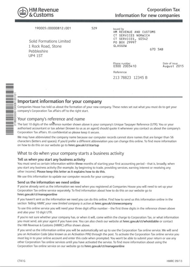 Registering company as dormant with HMRC - Corporation tax information for new companies