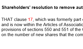 Shareholders' resolution to remove authorised share capital restriction