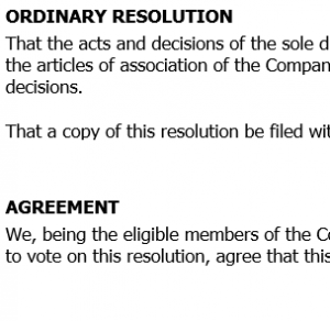 Shareholders' written resolution to ratify prior decisions