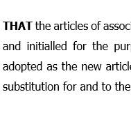 Special resolution to adopt new articles of association