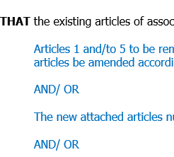 Special resolution to change articles of association