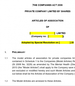 Amended model articles of association