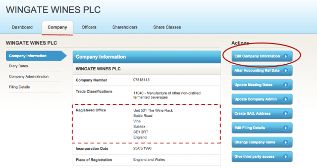 Change registered office address