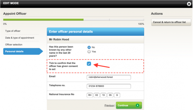 Consent to Act tick box