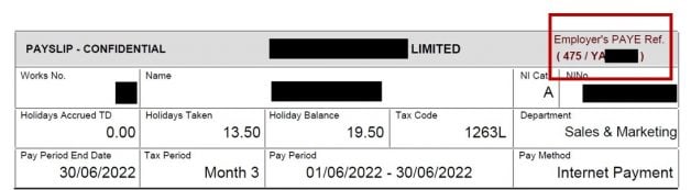 ERN Employer reference number PAYE reference