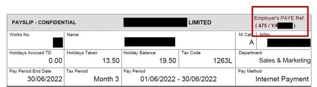 ERN Employer reference number PAYE reference