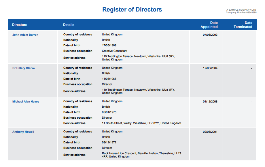 Register of Directors