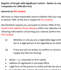 Section 790D notice to legal entity