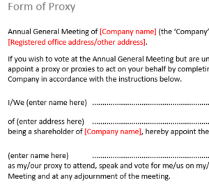 Form of proxy