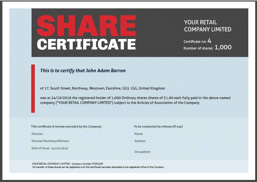 Bold share certificate template