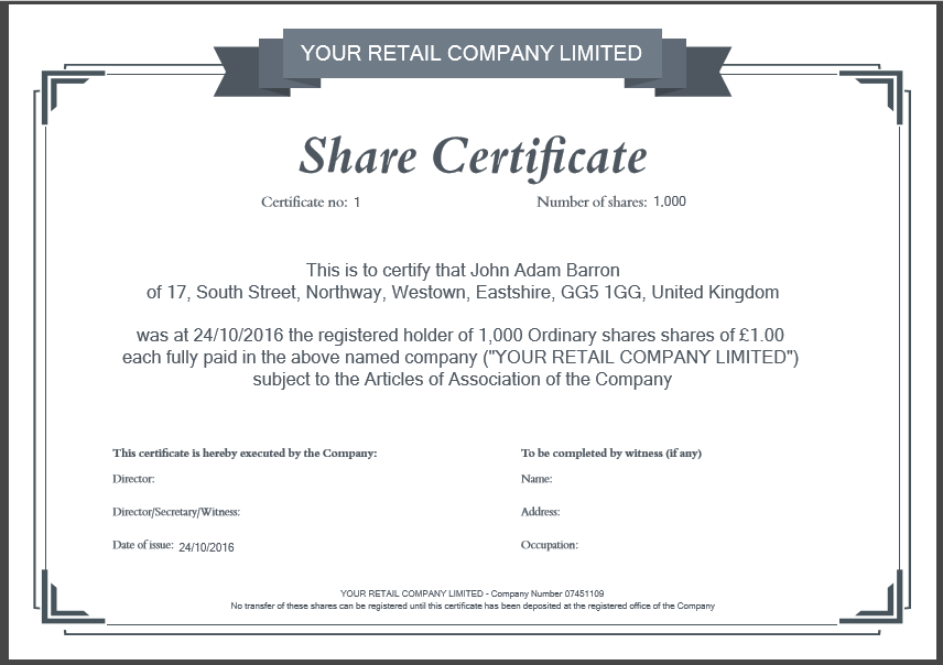 Classic share certificate template