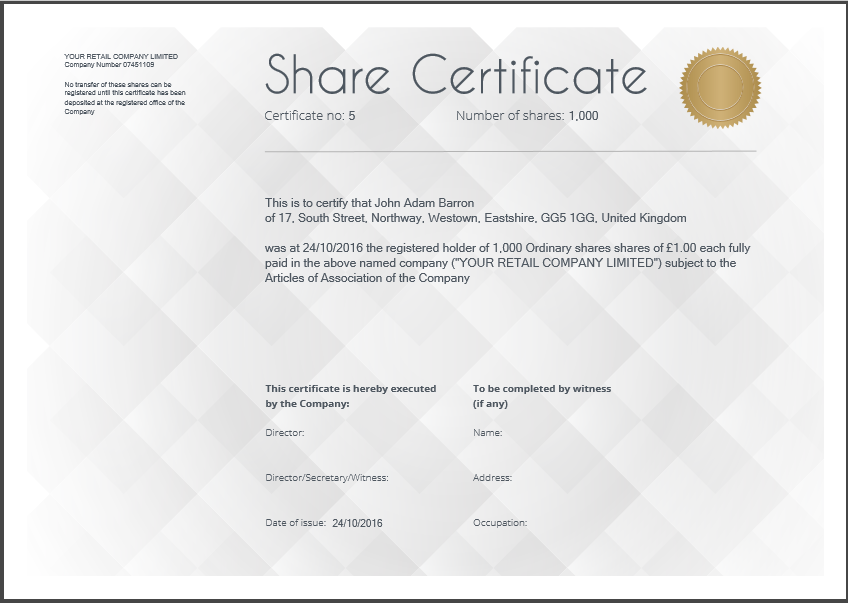 Share certificate template - Diamond