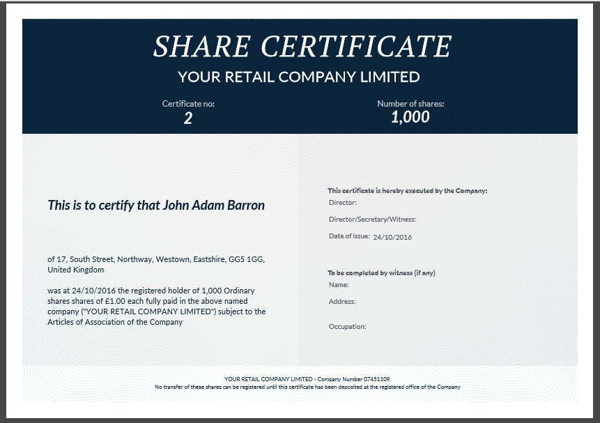 Share certificate template - Modern