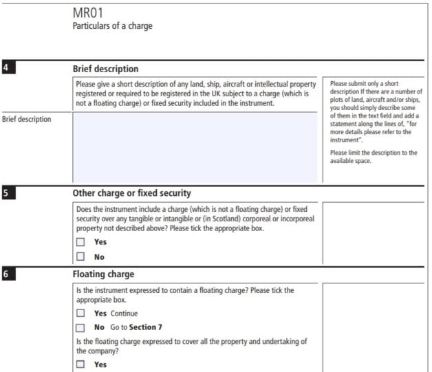 Form MR01 - register a charge