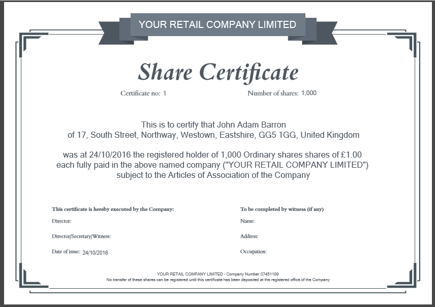 Classic share certificate