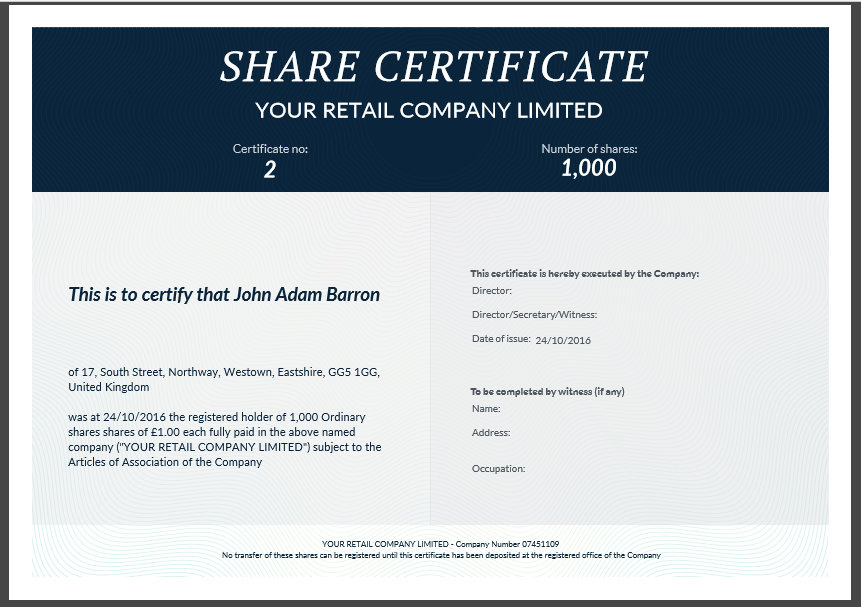 Modern share certificate