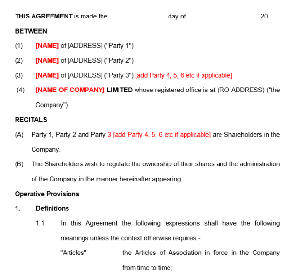 Shareholder agreement template