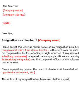 Director resignation letter