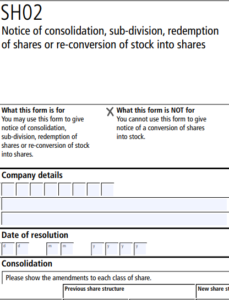 Companies House form SH02