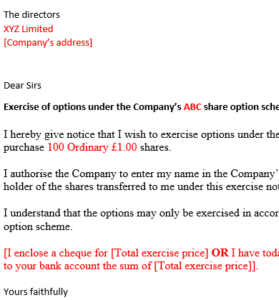 Notice exercising options