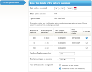 Exercise options details screen 4