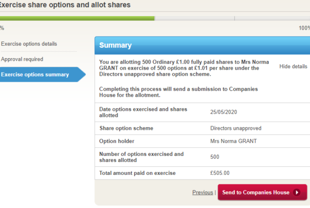 Exercise options summary screen