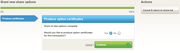 Grant options generate certificate