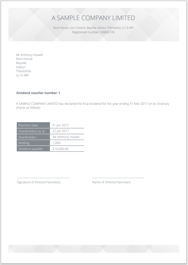 Produce Dividend Vouchers for a UK Limited Company Inform Direct