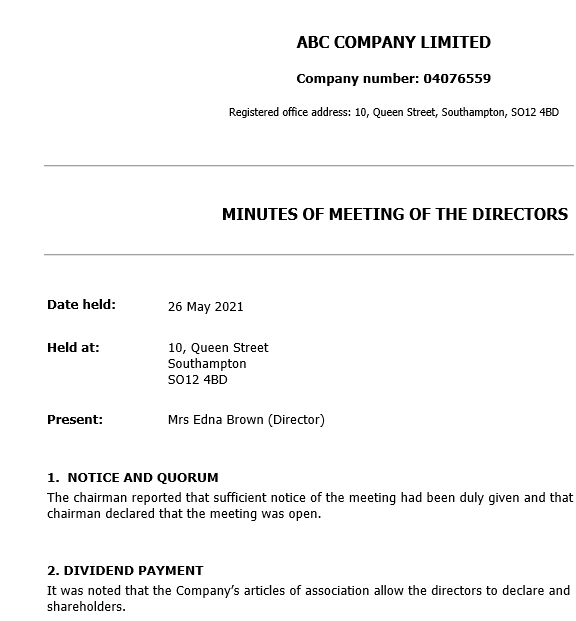 Produce Dividend Vouchers for a UK Limited Company Inform Direct