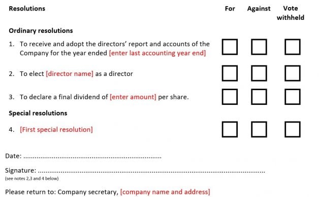 Form of proxy for shareholder meeting AGM