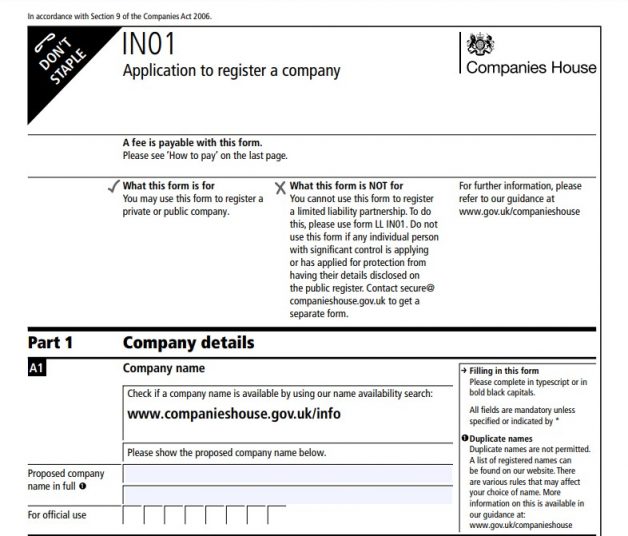 Companies House form IN01