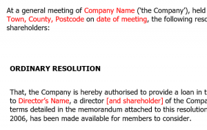 Shareholders' resolution to approve a company loan to a director