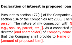 Written notice of director's interest in proposed loan