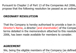 Written shareholders' resolution to approve a company loan to a director