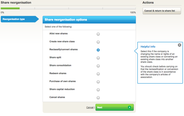 How to reclassify shares