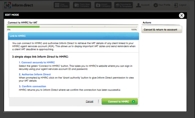 How to connect Inform Direct to HMRC