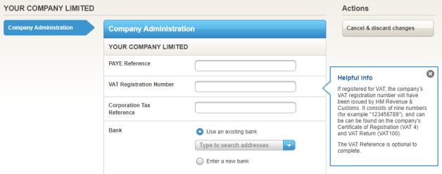 VAT Registration Number field on Company Administration page