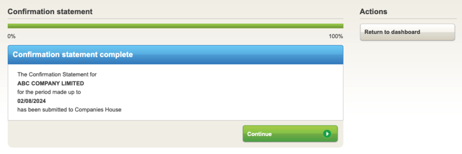 Confirmation statement filed successfully