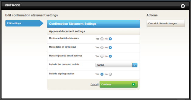 Confirmation statement settings