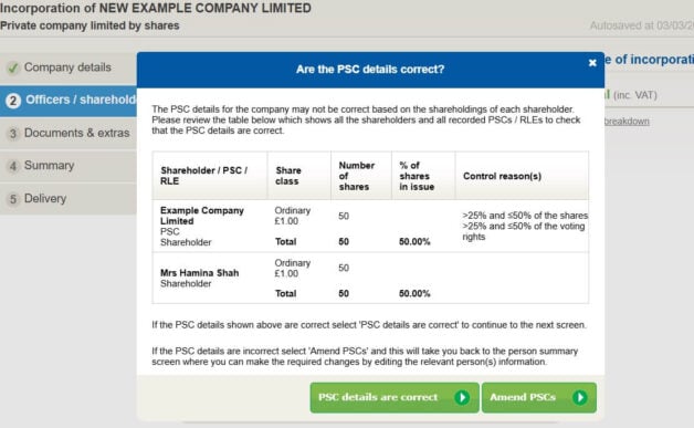 Incorporation popup