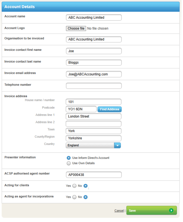 ACSP authorised agent number field