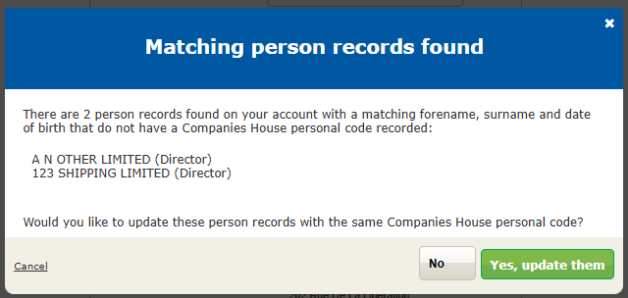 Bulk update Companies House personal codes