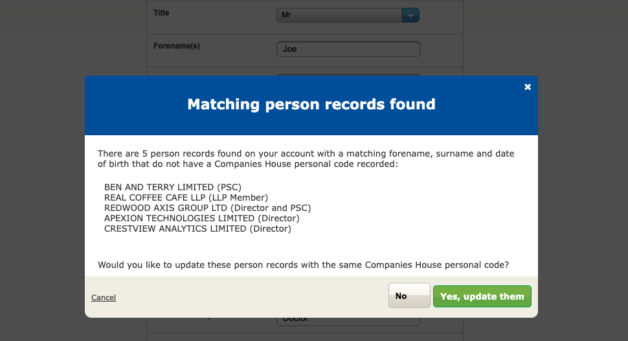Companies House personal code - bulk changes