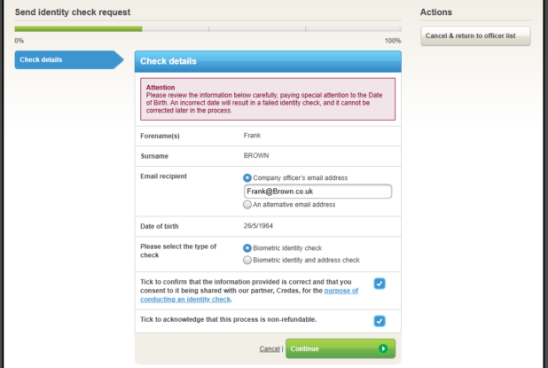 send identity check request