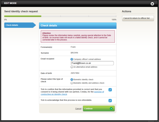 send identity check request